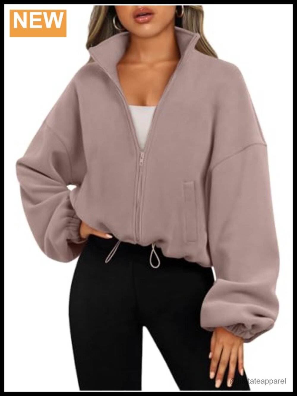 Oversized Cropped Fleece Jacket Full Zip Sweatshirt Y2K Fall Layer